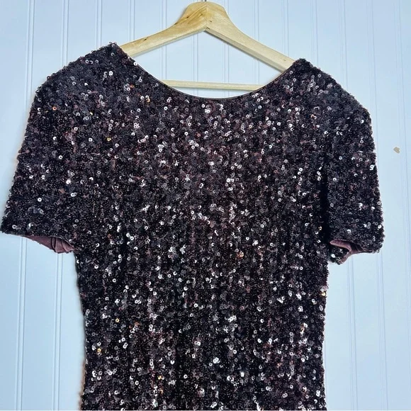 Dress the Population Women's Natasha Sequin Sheath Mocha Midi Dress XL - Picture 12 of 16